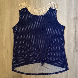 🍀Blue polka dot racer back tank top XL